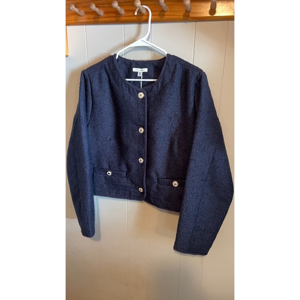 Free Assembly Women's Navy Textured Button-Up Jacket